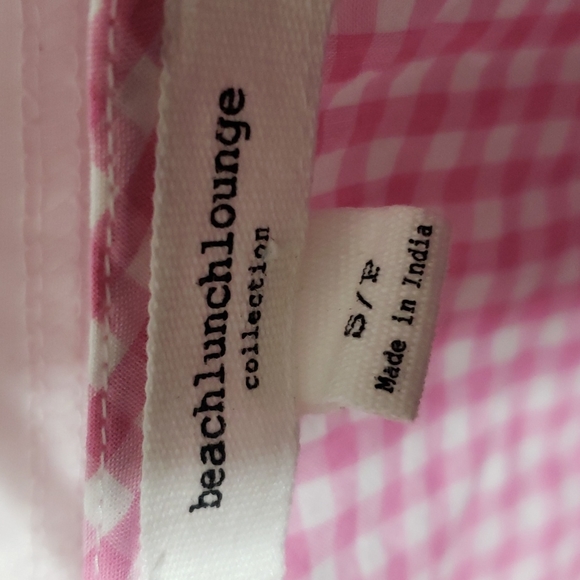 Beach Lunch Lounge Women Pink White Checkered Sleeveless Top Wrap Blouse Small - Picture 2 of 5